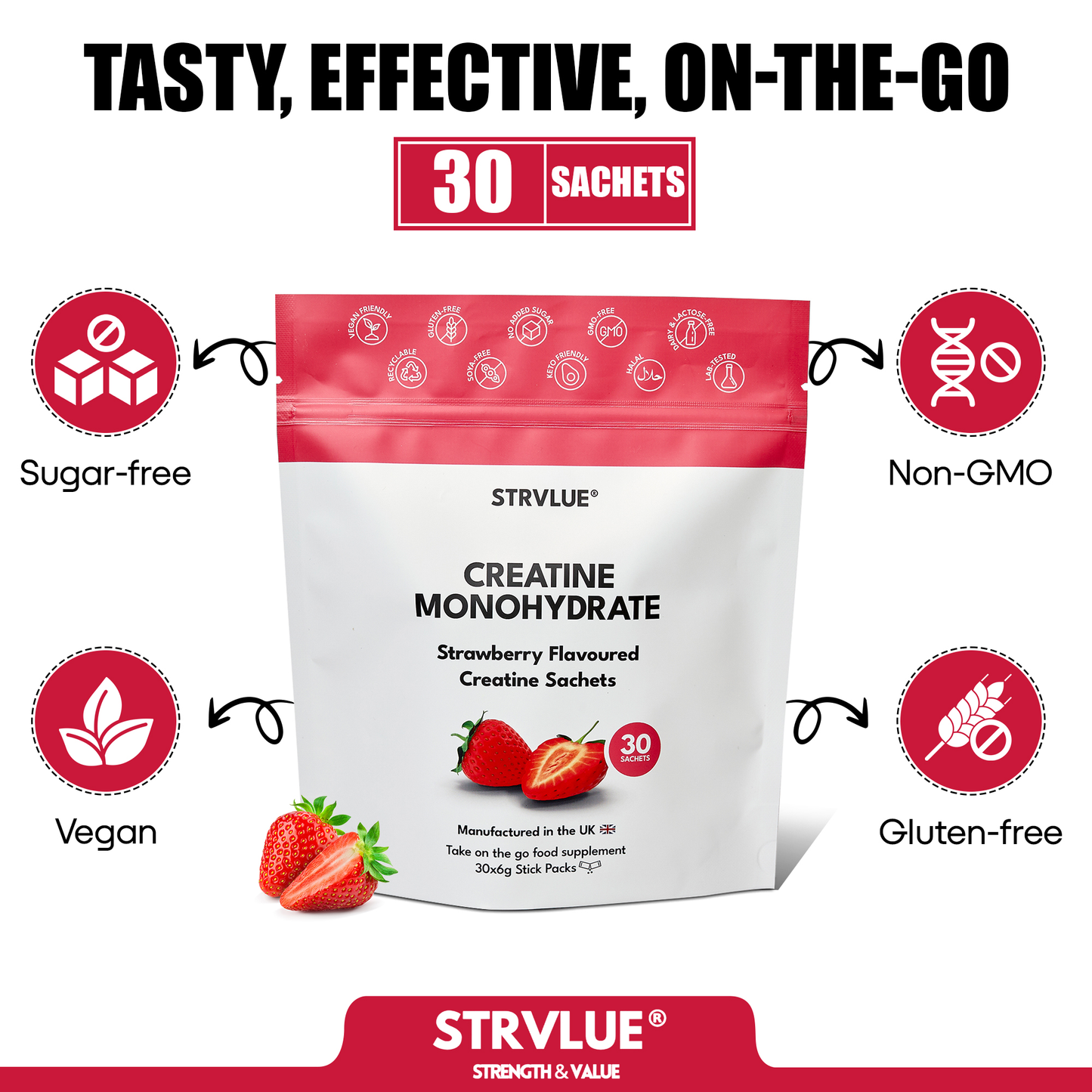 STRVLUE Creatine Sachets – Strawberry