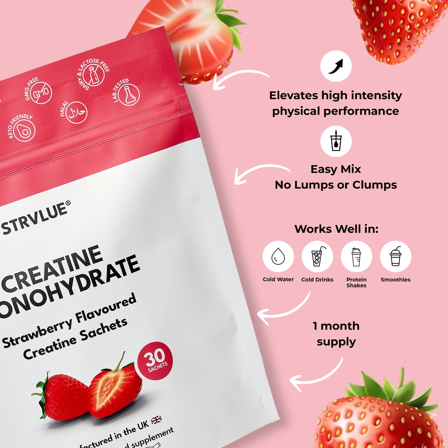 STRVLUE Creatine Sachets – Strawberry