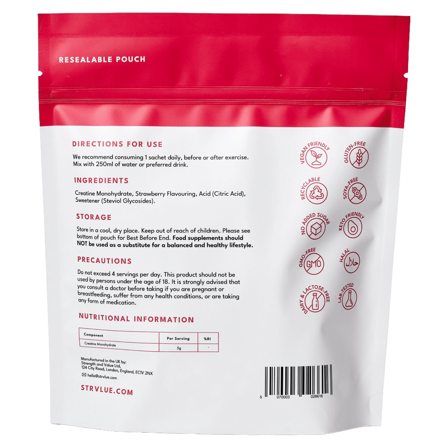 STRVLUE Creatine Sachets – Strawberry