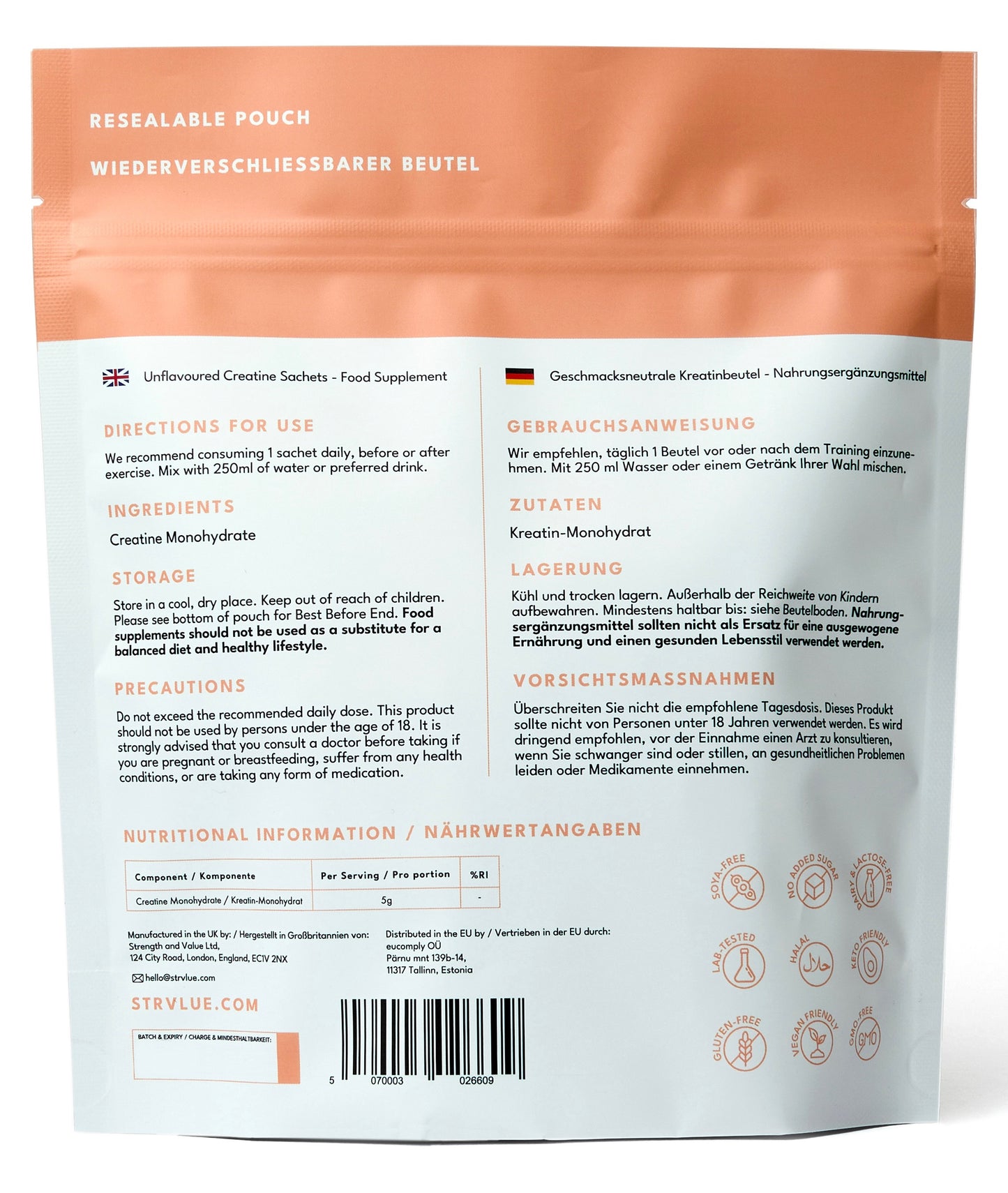 STRVLUE Creatine Sachets – Unflavoured
